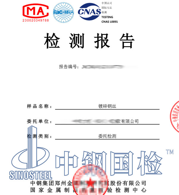 鍍鋅鋼絲檢測(cè)報(bào)告